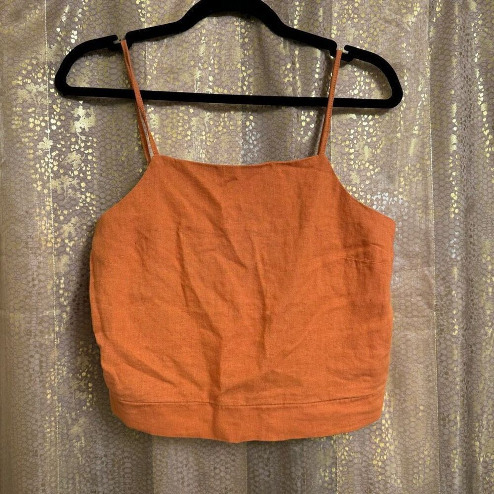 Kensie Jeans Orange Linen Blend Cropped Cami Tank Medium NWT